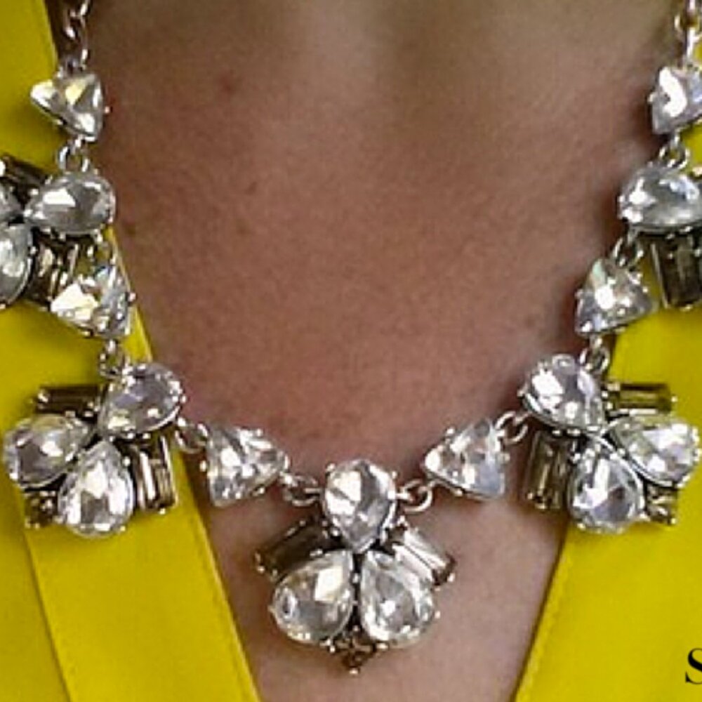 Stella & Dot Lila statement necklace clear and gray crystals on a silver chain